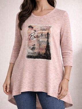 Absolutely Famous Dusty Pink Paris Graphic Hi-Low Tunic